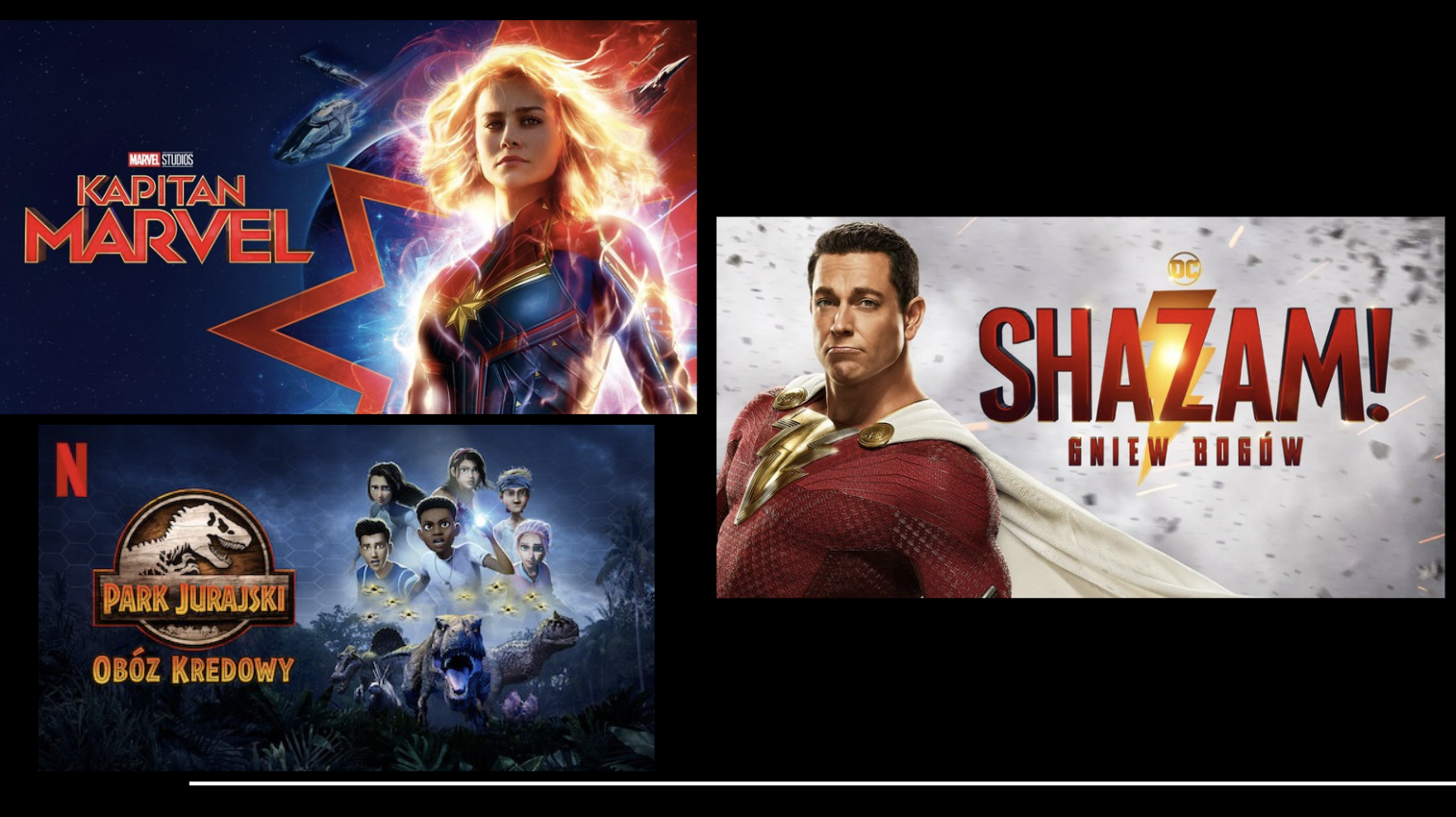 Kapitan Marvel, Shazam! Gniew Bogów i Park Jurajski: Obóz Kredowy